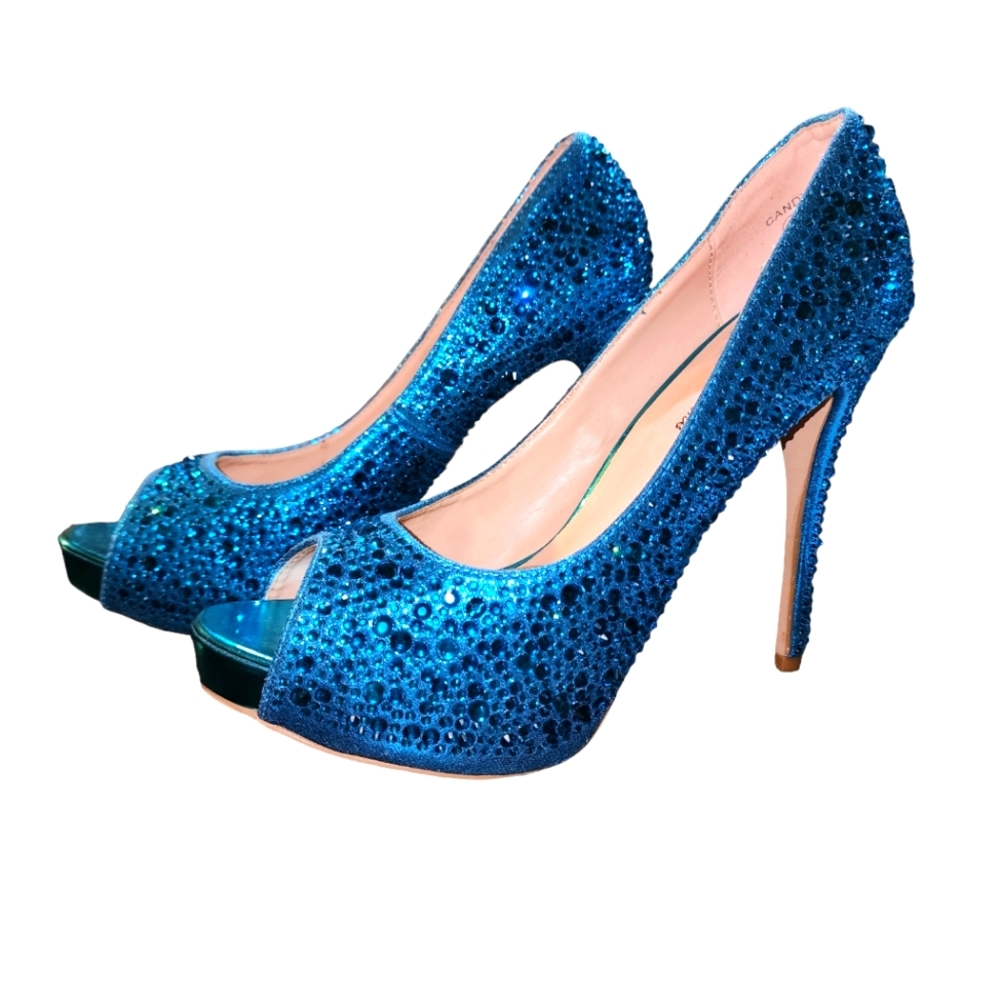 Lauren Lorraine Platform Stilettos Sparkled Studs in Brilliant Blue